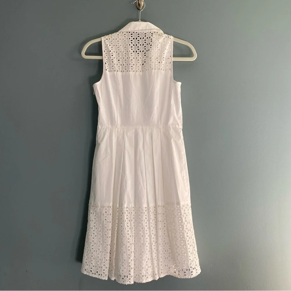 Ann Taylor White Eyelet Shirt Dress Sleeveless Button Down Sz 0 - Picture 6 of 11